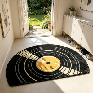 VIKAMA Creative Half-Circle Vinyl Record Doormat Music-Themed Non-Slip Absorbent Entryway Mat and Bathroom Mat Home Decor
