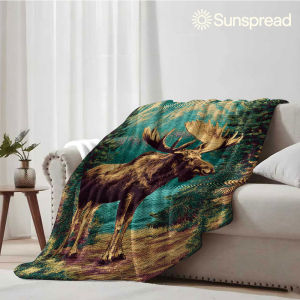 Beast Kingdom | Forest Moose Landscape Soft Warm Flannel Blanket Lightweight Cozy Christmas Halloween Home Decor Room