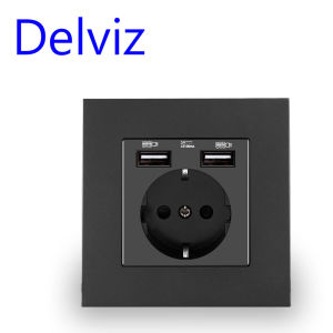 Delviz EU Standard USB Socket AC 110V-250V 16A Wall Embedded Outlet 5V 2A Dual Usb charge hole EU Power Socket With USB Port
