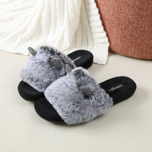 Dép Bông Lông Cừu CORIFEI Cho Nữ Mùa Đông Ấm Áp Chống Trượt Đế Dày Dễ Thương Dép Lê Đế Cao Su Polyester