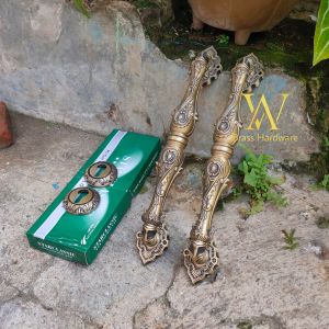 Gagang Pintu Rumah Kuningan Kunci Motif Telpon Ukir Antik 38 cm 2 pcs