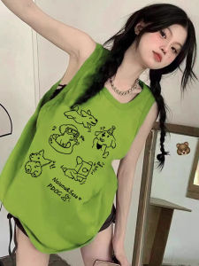 SHUQINGLAI | Cotton Cropped Vest Sleeveless T-shirt Loose Casual Hang-Neck Top