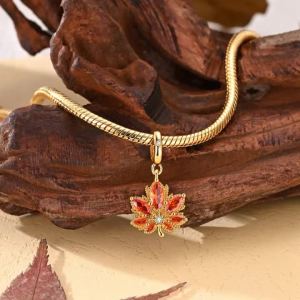 Chất Liệu Bạc 925 Vàng Nấm Lá Phong Quả Trứng Cá Nhím Charm Phù Hợp Với Ban Đầu Vòng Tay Cho Nữ Món Quà Mùa Thu