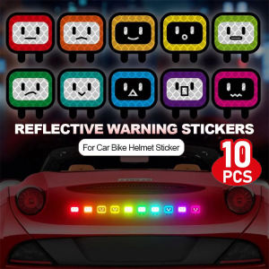 10pcs/set Cartoon Square Character Car Reflective Sticker Night Universal Safety Warning Sign Bicycle Motorcycle Body Reflective Decal Sticker