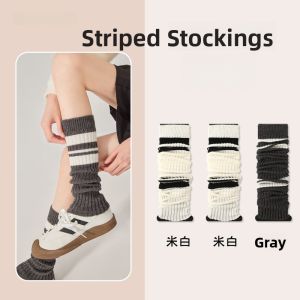 MiiOW | Thickened Knitted Grey College Style Long Tube Socks Womens Autumn Winter Warm Knee High Leggings With Knee Protection