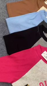 Kaos Crop Top Wanita Two Tone Colombia Korean Basic Lengan Pendek Bahan Rib Knit