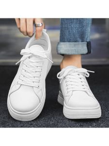 Casual Flat Bottom Mens Sneakers Pure White Sporty Versatile Youth Trendy Breathable round Toe Rubber Outsole Comfortable Shoes