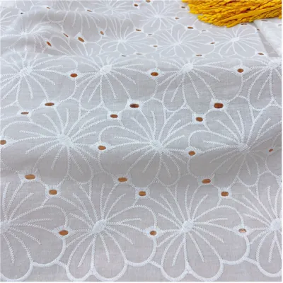 130cm Wide Soft Thin White Embroidered Pure Cotton Fabrics For Sewing Girl Costume Dress Shirts Quilting Cloth Materials Curtain