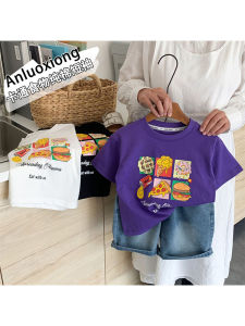 Loose Fit Childrens Short Sleeve T-Shirt Pure Cotton Korean Style Cartoon Print Baby Boys Summer Fashionable Casual Top