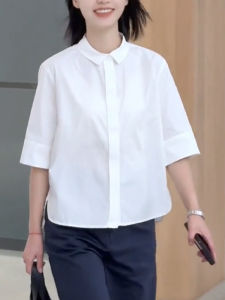 UYFY | White Casual Loose Short Sleeve Shirt Womens Summer New Style Simple Fashion Japanese Artistic Top High Waist Polyester Fiber