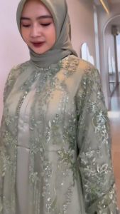 COD RHADIFA DRESS SATIN SILK TEBAL SET LONG OUTER BRUKAT MIX TILLE DOT KONDANGAN GAMIS PESTA TERBARU