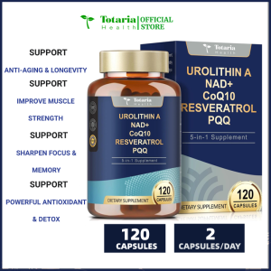 Totaria Urolithin A Supplement 1000mg with NAD+ CoQ10 Resveratrol PQQ Supplement for Healthy Aging Antioxidants and Mitochondrial Support 120 Softgels - 60 Servings