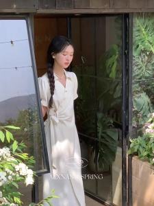 Váy Hè Tay Ngắn Màu Be Phong Cách Pháp