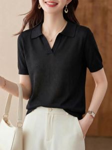 Basic House | Black 100% Tencel V-Neck Lightweight Womens Summer Knit Top