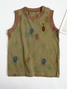 Summer Boys round Neck Pure Cotton Vest Childrens Summer Clothes Cartoon Sleeveless Printed Casual Kids Wear 7896