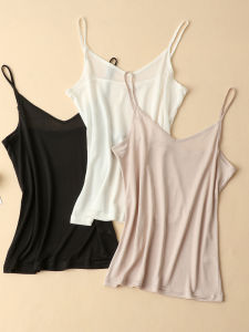 Silk V-neck Mini Strap Vest Knitted Thin Summer Simple Womens Fashion Top Straight Cut Regular Length Age 35-39 Silk 100%