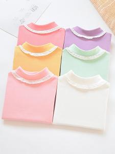 Áo Thun Cổ Cao Lót Lông Cừu Phong Cách Hàn Quốc Mùa Thu Đông Cho Bé Gái Áo Lót Giữ Nhiệt Áo Thun Dài Tay Màu Trơn