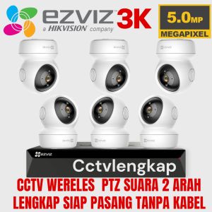 PAKET CCTV EZVIZ 5MP 3K 8CHANNEL 6 CAMERA WIRELESS PTZ WIFI TWO WAY KOMUNIKASI 2 ARAH