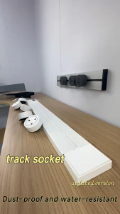Power Track Socket 60cm 8.5cm Switch White Surface Mount Rail Kuasa Elektrik Dapur Dinding Kemas Neat Mudah Pasang Multi Plug Track Bar Moden Pejabat Meja Kerja Minimalis Kitchen Island Living Room