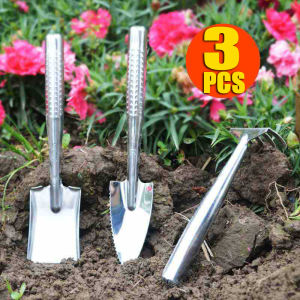 3ชิ้นดินบอนไซสแตนเลสทำสวนจอบขุดกำจัดวัชพืช Sekop Taman แหลม/พลั่วสี่เหลี่ยมคราดพลั่วแบบบูรณาการ