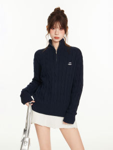 Áo Len Dệt Kim Cổ Cao Nửa Khóa Kéo Dáng Rộng Phong Cách Mỹ Mùa Thu Đông Cho Nữ Áo Len Cardigan Bên Trong Thoải Mái Thường Ngày