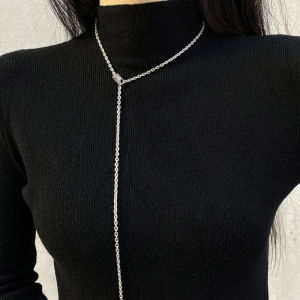 Silver Double Layered Tassel Sweater Necklace Long Chain Geometric Pattern Alloy Couple Fashion Jewelry Accessories
