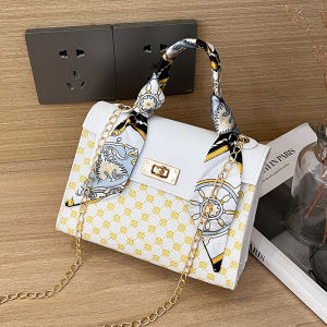 Fashionable Simple Circle Pattern Color Block Silk Scarf Womens Shoulder Bag Versatile Small Square Bag 2023 New Style Handbag