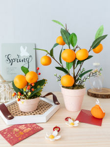 Mini Potted Orange Tree Simulation Ornamental Fruit New Year Moving Decoration Orange Spring Festival Green Plant Artificial Flowers