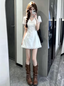 Homecore | White A-Line Waisted Summer Short Dress
