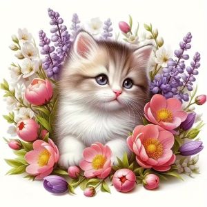 HUACAN 11CT Embroidery Sets Cat Flower Complete Cross Stitch Kit Animal Floral Needlework Hand Sewing Printed Canvas Wall Decor