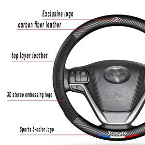 High quality Car Carbon Fiber Leather Steering Wheel Cover Suitable 36~39CM Auto Steering Wheel Protective Cover For Toyota raize Vios Fortuner Innova Corolla Altis Hiace Avanza Land Cruiser Hilux Camry Wigo RAV4 Revo Corolla Yaris Previa