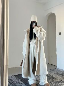 Lamb Fur Double-Sided Wear Long Coat Womens Winter Fashion Outerwear Eco-friendly Leather Coat Korean Style Stand Collar Coat