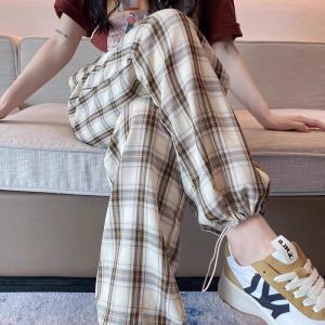 Quần Dài Nam Dáng Rộng Thoải Mái Mùa Hè Quần Dài Thể Thao Có Dây Rút Cạp Cao Họa Tiết Kẻ Caro Quần Dài Thường Ngày