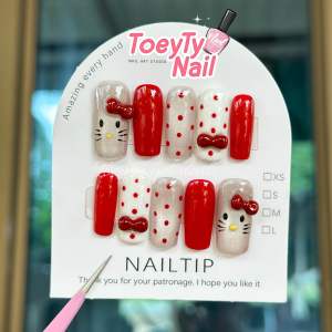 เล็บเจลแท้ ลายคิตตี้ แน่ด็อทแดงน่ารักๆ🐱พร้อมส่ง🚚