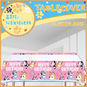 Bluey Pink Themed Cartoon Tablecloth Bingo Dog Birthday Anime Celebration for Baby Shower Party Supplies Decoration Accessories