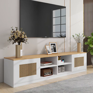 KENZZO Rattan-Style TV Cabinet With Display Cabinet and Storage/TV Console/ Media Storage/ Rak TV /Almari Tv /Modern Tv Kabinet