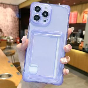 Card Holder Transparent Case for iPhone 15 14 16 17 Pro Max Wallet Airbag Shockproof Clear Cover for iPhone 13 12 11 Pro Max