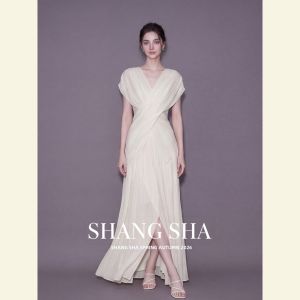 SHANGSHA | Summer Intelligent Style Waist-cinched White Gauze Dress Suit
