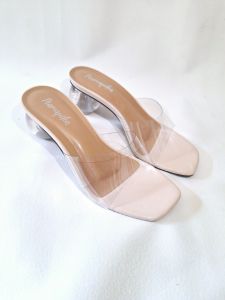 Sandal wanita hak kaca bulat kokop mika transparan terbaru