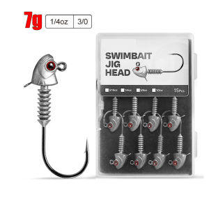 15PCS 5g 7g 10g 14g FishHead Screw Jigging Hook Fishhook for Artificial Soft Worm Lure Bait Bass Redfine Pike Trout Hook