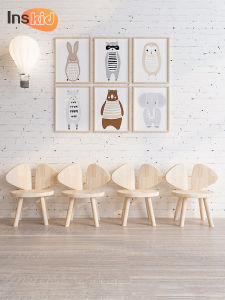 Nordic Style Solid Wood Childrens Study Desk And Chair Early Education Studio Decoration Small Wings Chair Learning Desk Chair