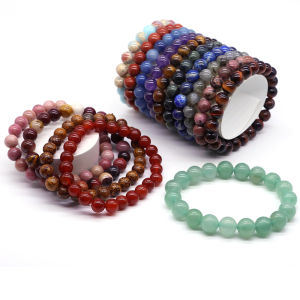Natural Stone Beads Bracelet Amethyst Tiger Eye Crystal Quartz Red Agate Gem Bead Bangles Women Men Reiki Healling Jewelry Gifts