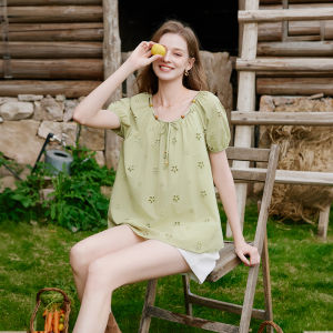 XIANGYING | Embroidered Lace-Up Casual French Cotton Blouse