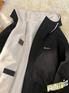 Thickened Lamb Fur Hooded Cotton Jacket for Men Double-Sided Wearable Winter Coat Youthful Popular Loose Fit Long Sleeve Zipper