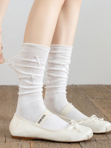JIFANPAUL | Ballet Style Thin Summer Bow Mid Calf Socks