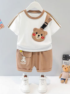 Boys Summer Outfit Short Sleeve Cartoon Print Cotton Set Baby Clothes Toddler Boys 1 Year Old Childrens Clothing Ensemble
