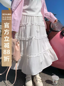 Váy Xếp Ly Ren Hoa Bướm Mềm Mại Cỡ Lớn Mùa Xuân 2025 Phong Cách Thường Ngày Váy Midi Lưng Cao Bằng Vải Polyester