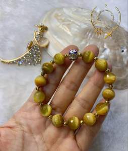 Fortune Bliss Gold Tiger Eye Crystal 10K Gold Evil Eye Charm Bracelet