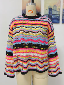Spring Autumn Womens Knit Pullover Sweet Rainbow Bar Sweater Women Elegant Loose Long Sleeve Tops Korean Fashion Lady Clothing
