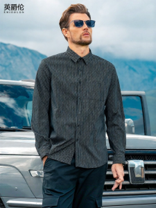 Enjeolon | Vertical Stripe Collar Shirt for Men Business Casual